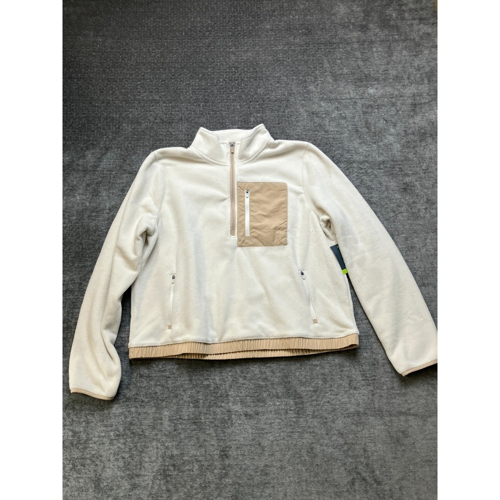 Tek Gear Mixed Media Micro Fleece Popover Top Womens XL Beige Mock Neck‎ 1/4 Zip